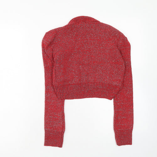 Bina Womens Red V-Neck Acrylic Cardigan Jumper Size M - Size M-L