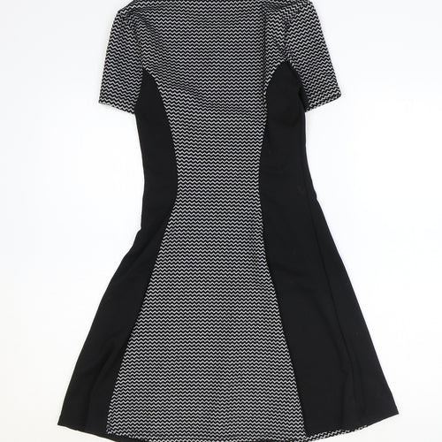 Divided by H&M Womens Black Geometric Polyester A-Line Size 8 Scoop Neck Pullover