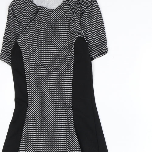 Divided by H&M Womens Black Geometric Polyester A-Line Size 8 Scoop Neck Pullover