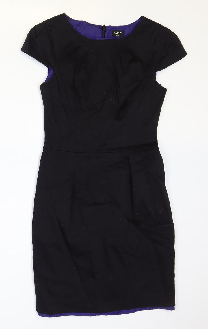 Wallis Womens Black Cotton Pencil Dress Size 10 Scoop Neck Zip