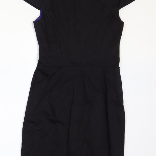 Wallis Womens Black Cotton Pencil Dress Size 10 Scoop Neck Zip