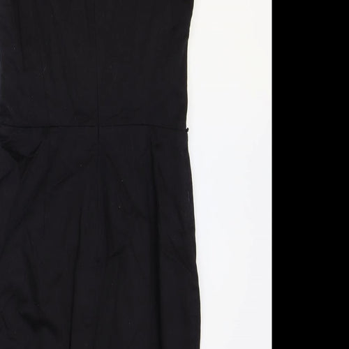 Wallis Womens Black Cotton Pencil Dress Size 10 Scoop Neck Zip
