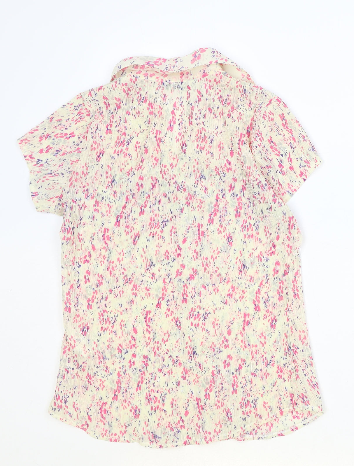 Editions Womens Ivory Geometric Polyester Basic Button-Up Size 10 Collared