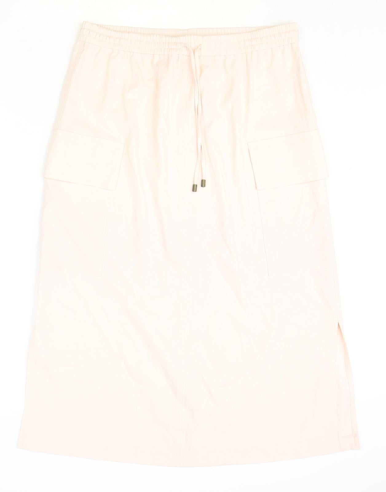 Marks and Spencer Womens Pink Polyester Straight & Pencil Skirt Size 14 Drawstring