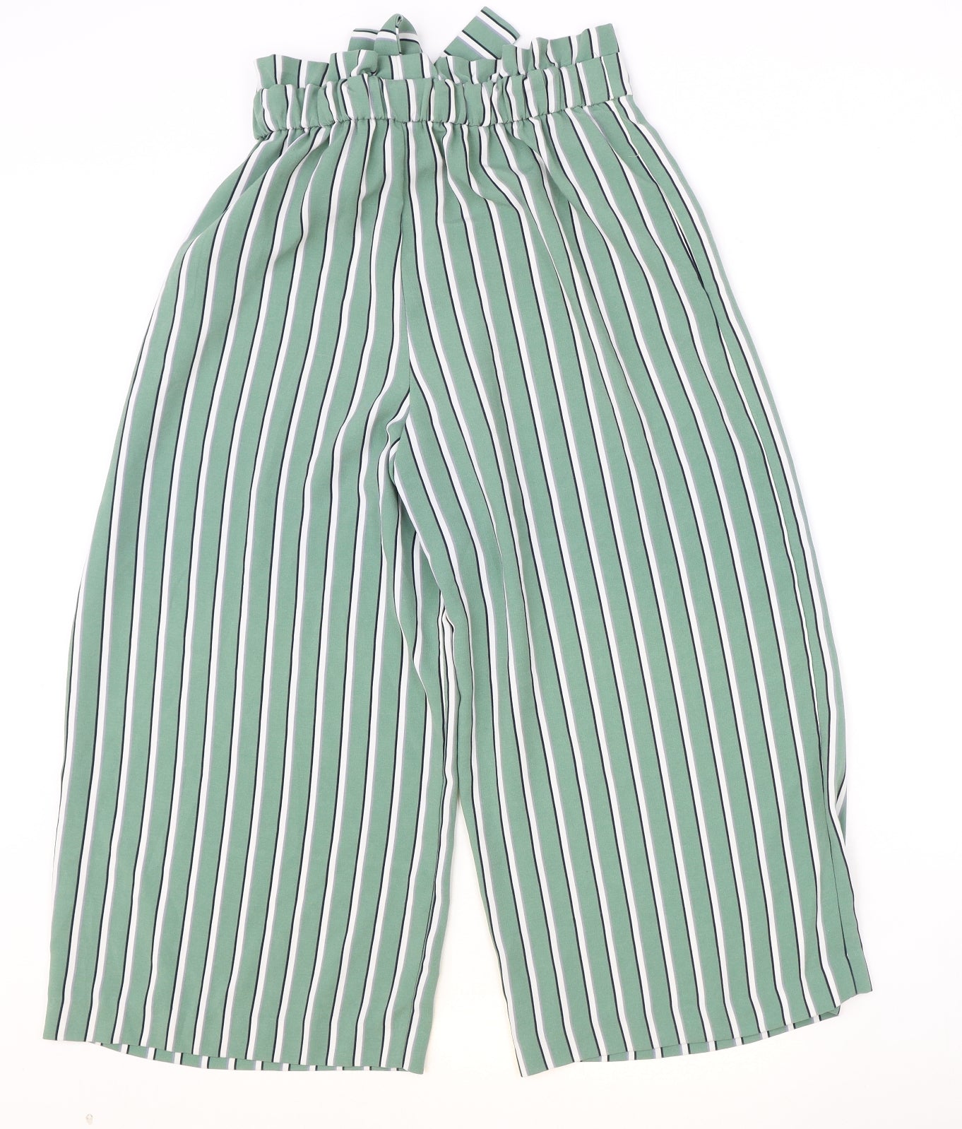 Zara Womens Green Striped Polyester Trousers Size M Regular Tie