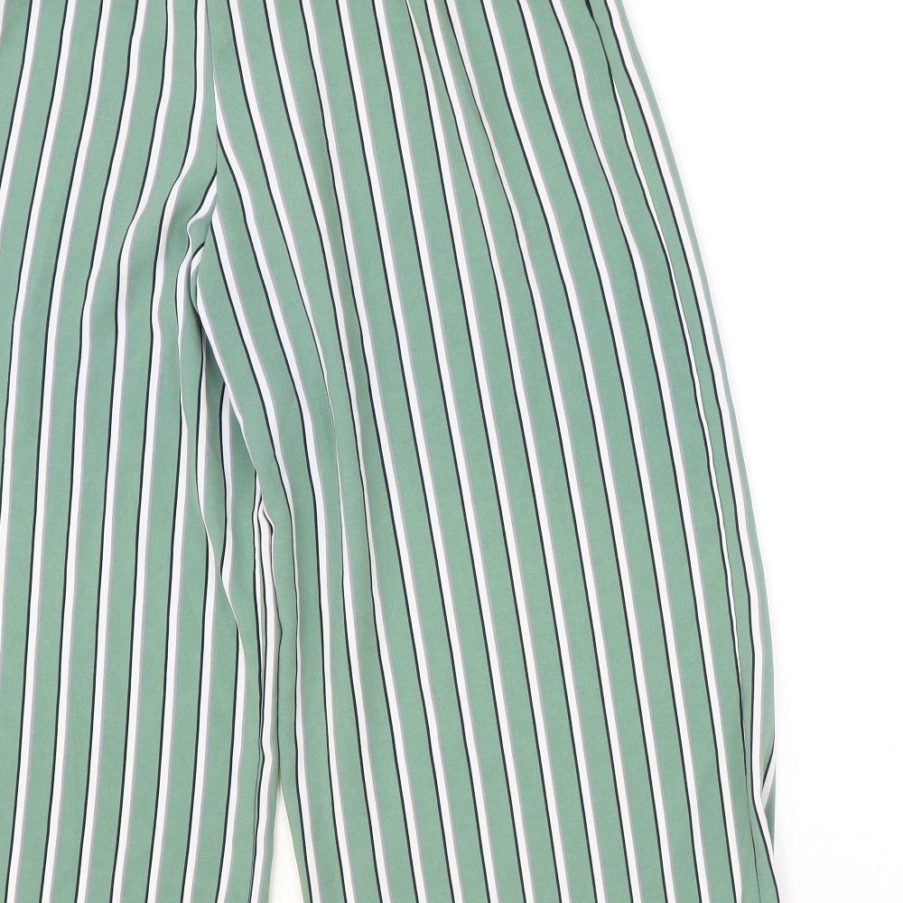 Zara Womens Green Striped Polyester Trousers Size M Regular Tie