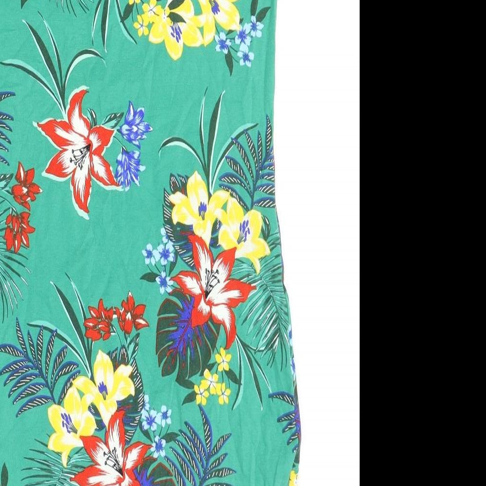 New Look Womens Green Floral Polyester Mini Size 10 Boat Neck Pullover