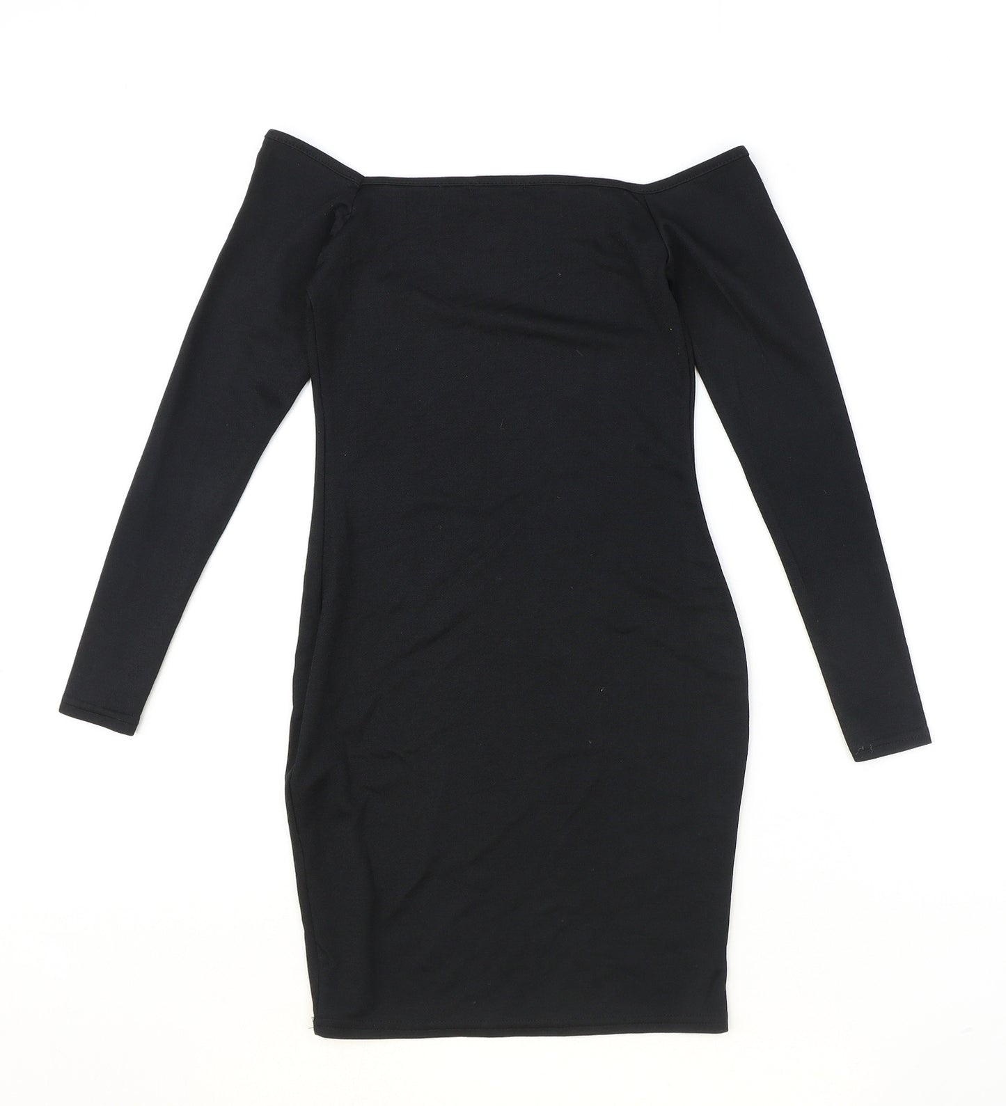 PRETTYLITTLETHING Womens Black Polyester Bodycon Size 8 Boat Neck Pullover