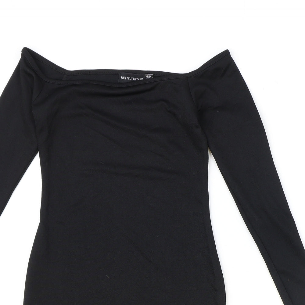 PRETTYLITTLETHING Womens Black Polyester Bodycon Size 8 Boat Neck Pullover