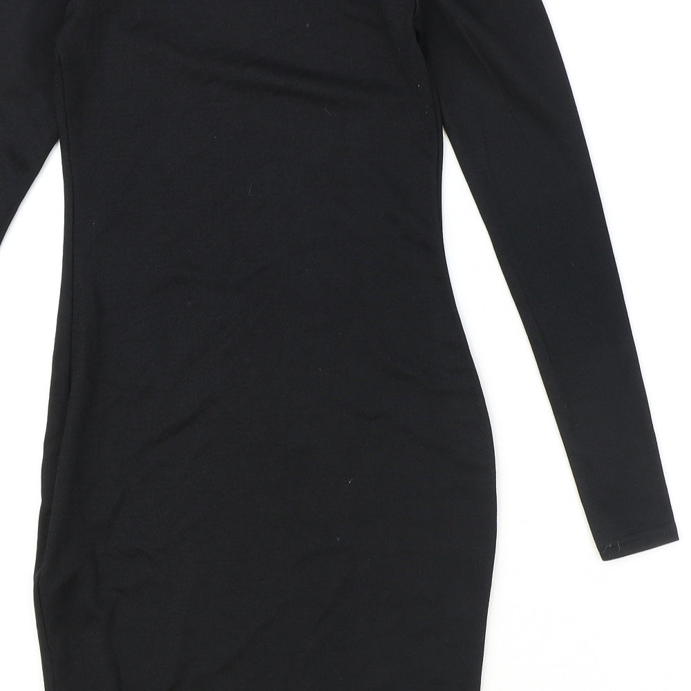 PRETTYLITTLETHING Womens Black Polyester Bodycon Size 8 Boat Neck Pullover