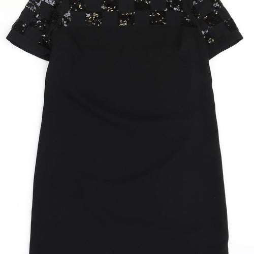Debenhams Womens Black Polyester A-Line Size 10 Round Neck Button