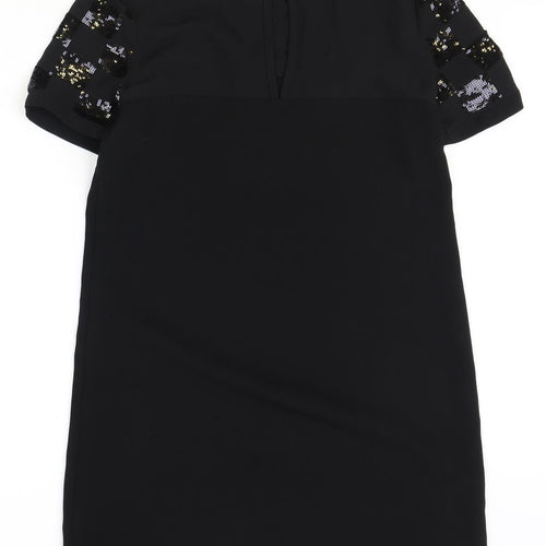 Debenhams Womens Black Polyester A-Line Size 10 Round Neck Button