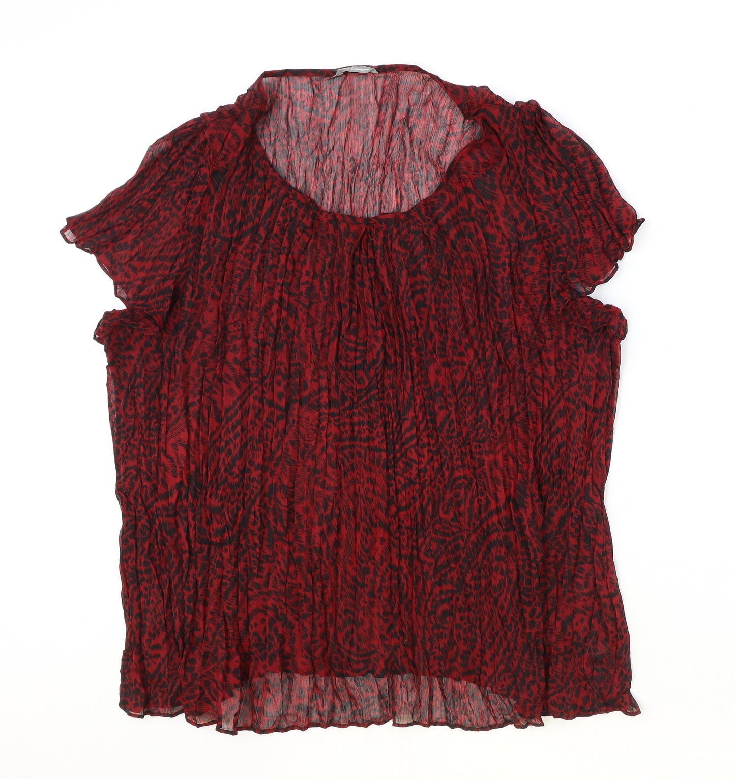 Marks and Spencer Womens Red Geometric Polyester Basic Blouse Size 22 Round Neck