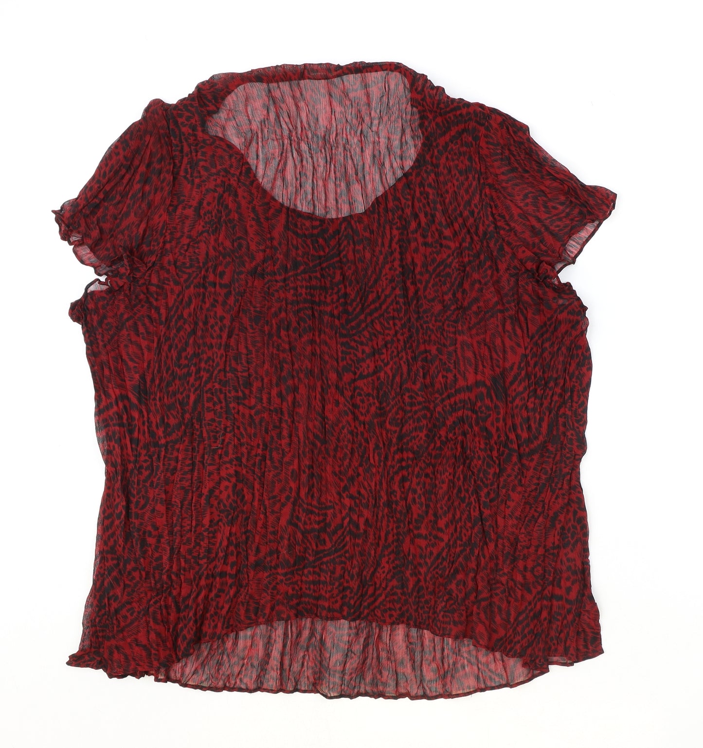 Marks and Spencer Womens Red Geometric Polyester Basic Blouse Size 22 Round Neck