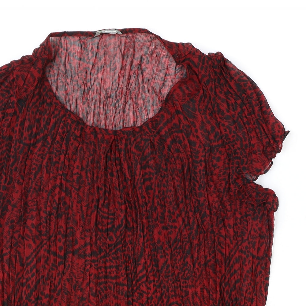 Marks and Spencer Womens Red Geometric Polyester Basic Blouse Size 22 Round Neck