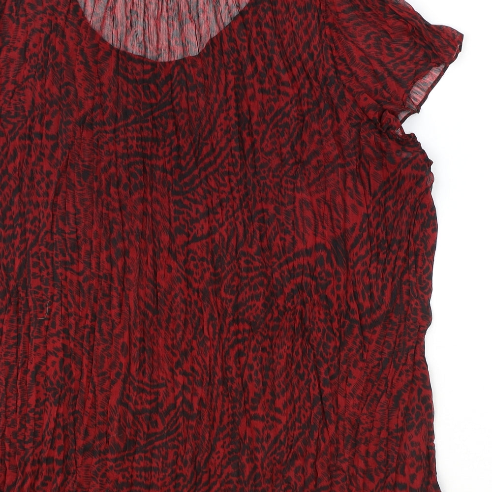 Marks and Spencer Womens Red Geometric Polyester Basic Blouse Size 22 Round Neck