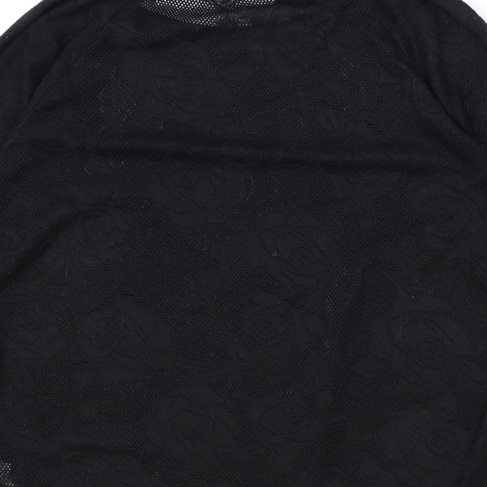NEXT Womens Black Geometric Polyester Basic T-Shirt Size 10 Round Neck - Lace Detail