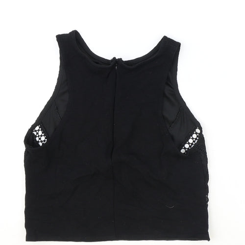 Topshop Womens Black Geometric Polyester Basic Tank Size 8 Round Neck - Lace Detail