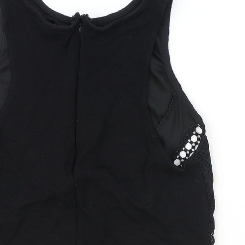 Topshop Womens Black Geometric Polyester Basic Tank Size 8 Round Neck - Lace Detail