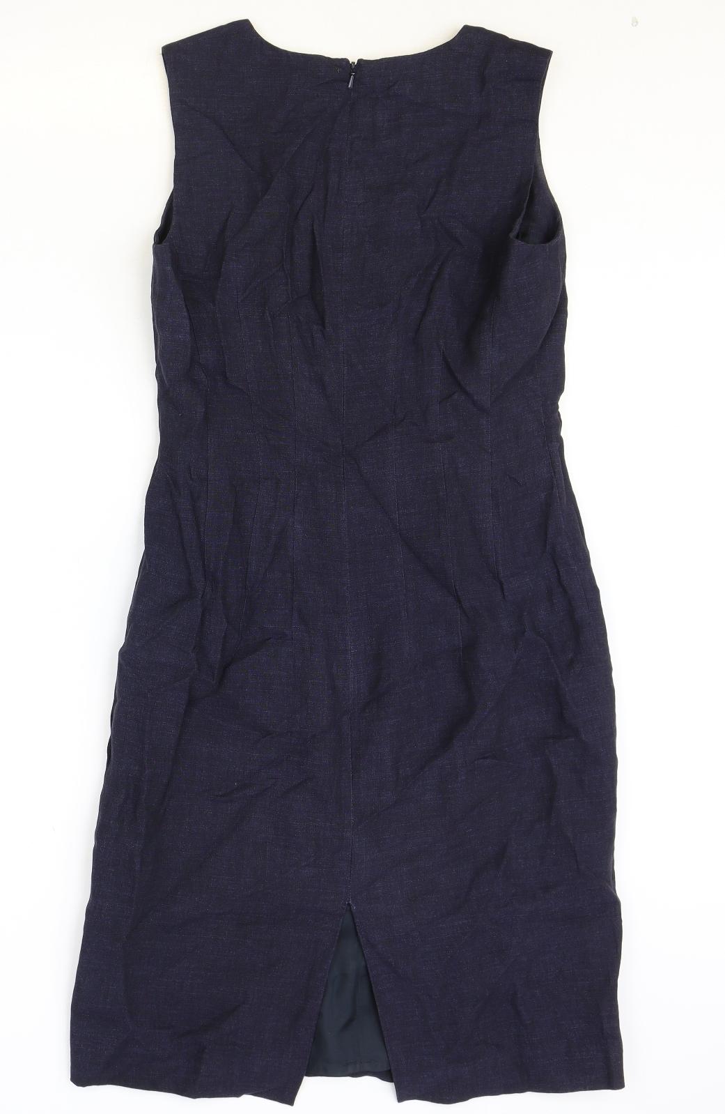 Hobbs Womens Blue Linen Sheath Size 10 V-Neck Zip
