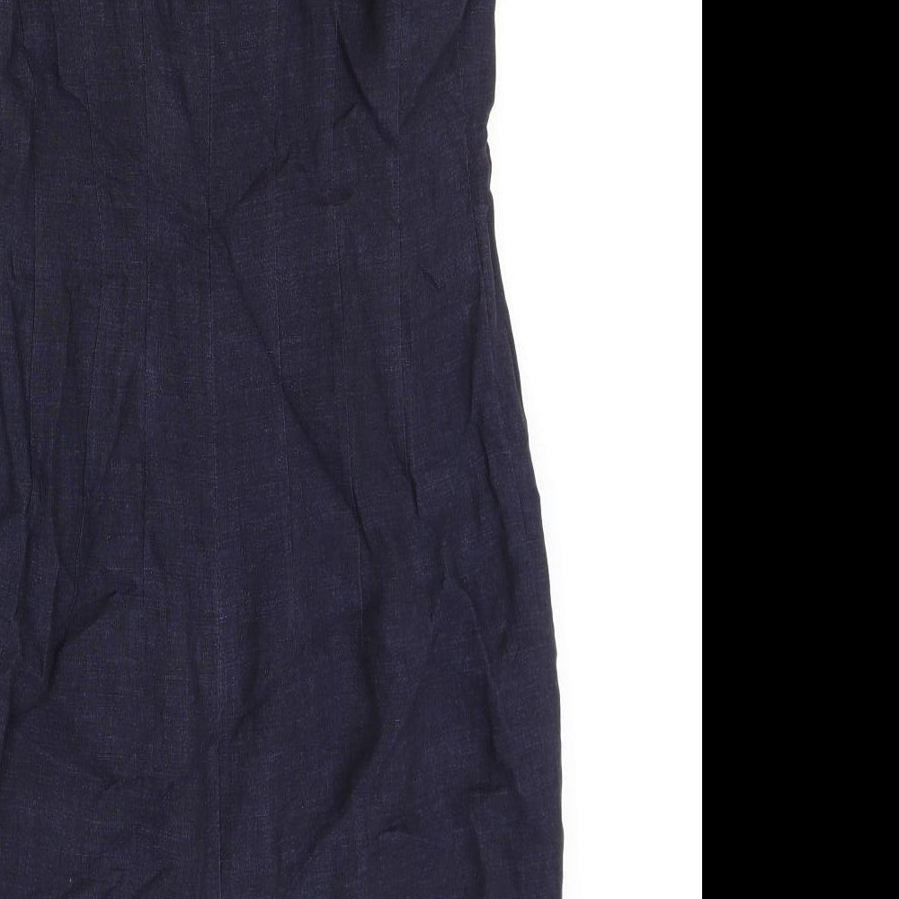 Hobbs Womens Blue Linen Sheath Size 10 V-Neck Zip