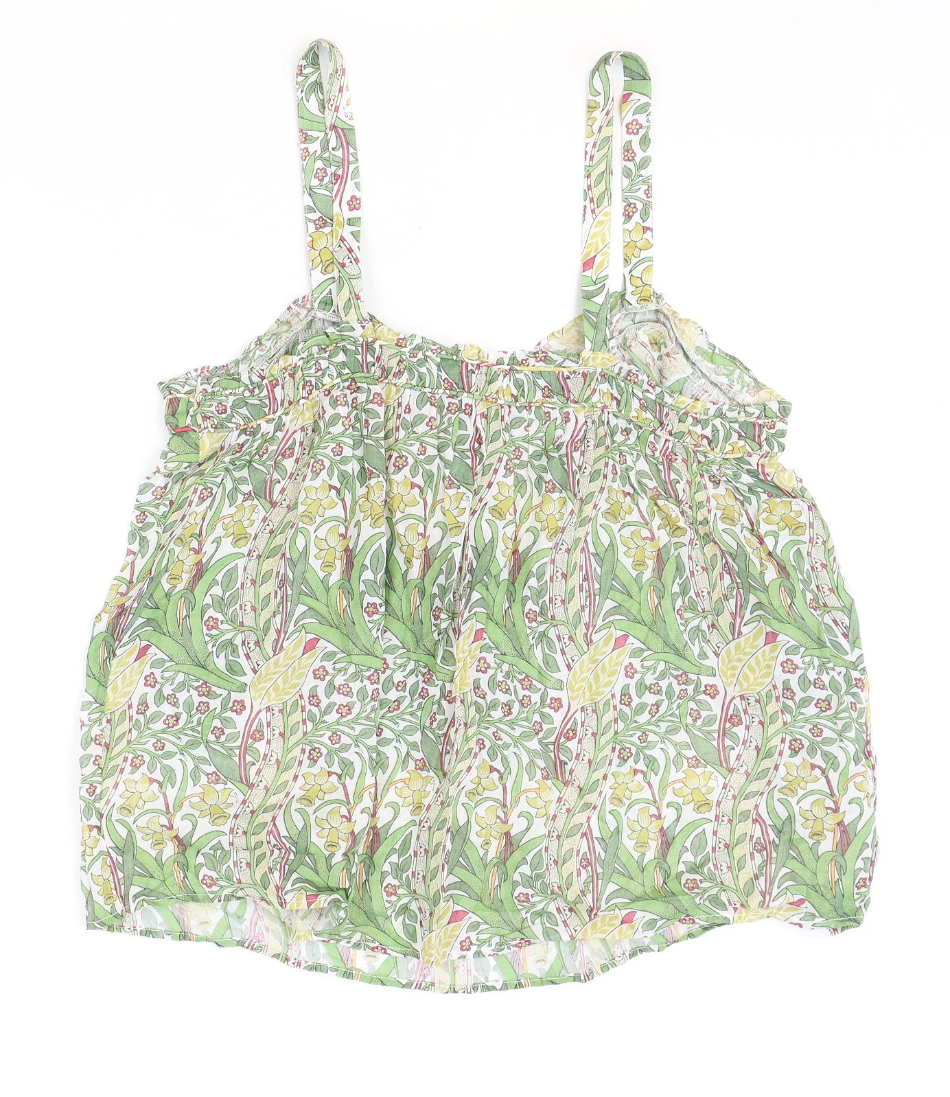 NEXT Womens Green Geometric 100% Cotton Basic Tank Size 16 Square Neck