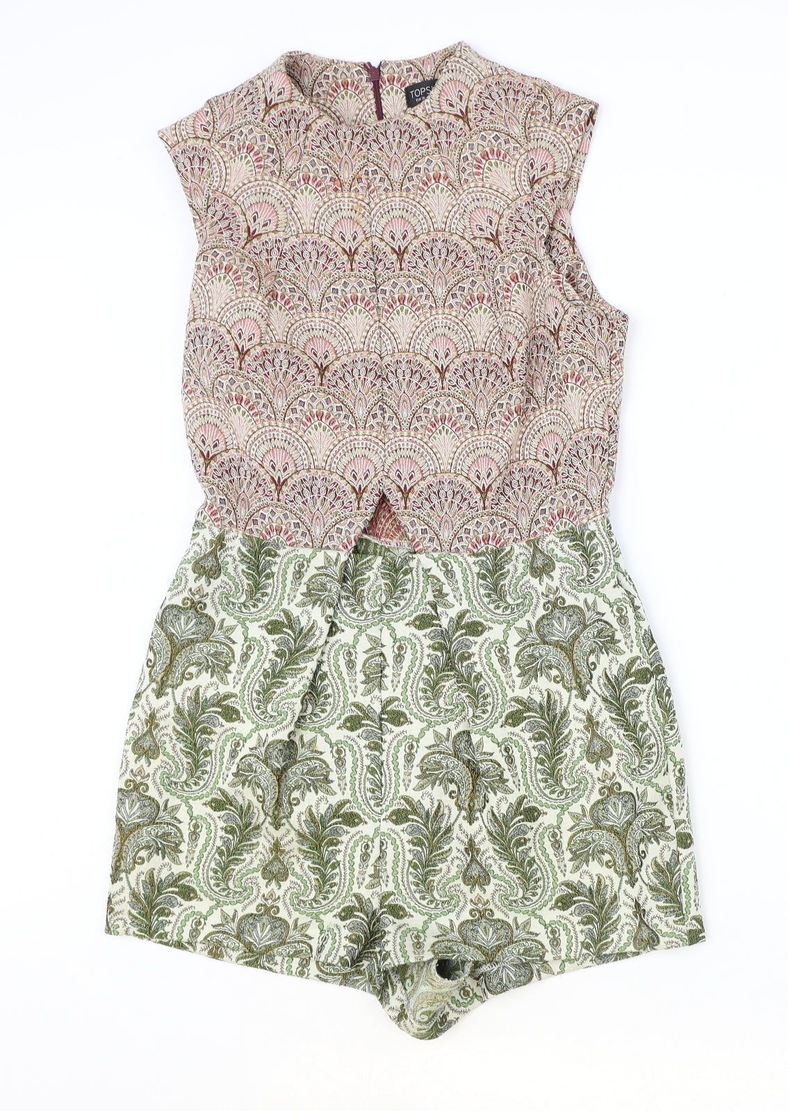 Topshop Womens Multicoloured Geometric Polyester Playsuit One-Piece Size 10 Zip - Cut Out