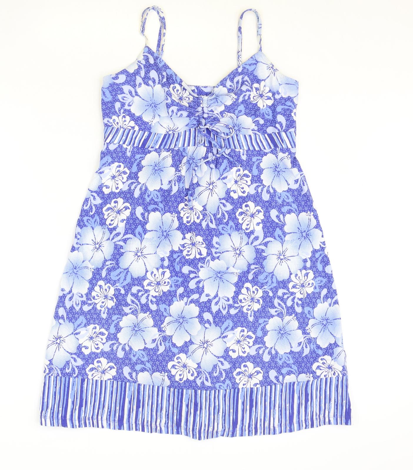 MANTARAY PRODUCTS Womens Blue Floral Cotton A-Line Size 12 V-Neck Button