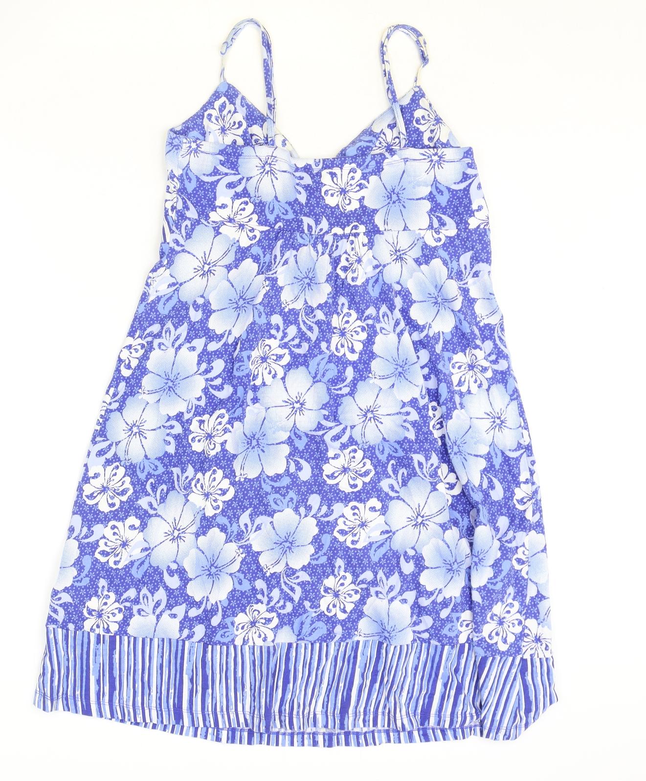 MANTARAY PRODUCTS Womens Blue Floral Cotton A-Line Size 12 V-Neck Button