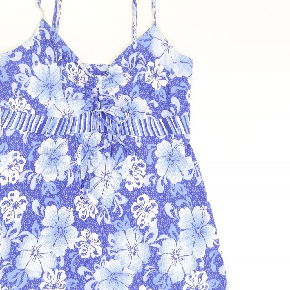 MANTARAY PRODUCTS Womens Blue Floral Cotton A-Line Size 12 V-Neck Button