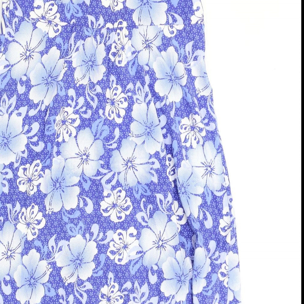 MANTARAY PRODUCTS Womens Blue Floral Cotton A-Line Size 12 V-Neck Button
