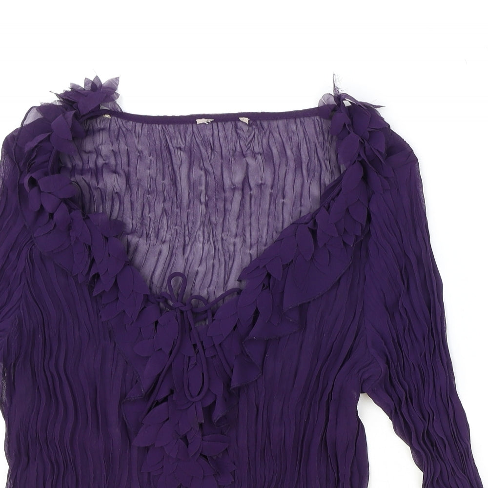 Soon Womens Purple Polyester Basic Blouse Size 14 V-Neck