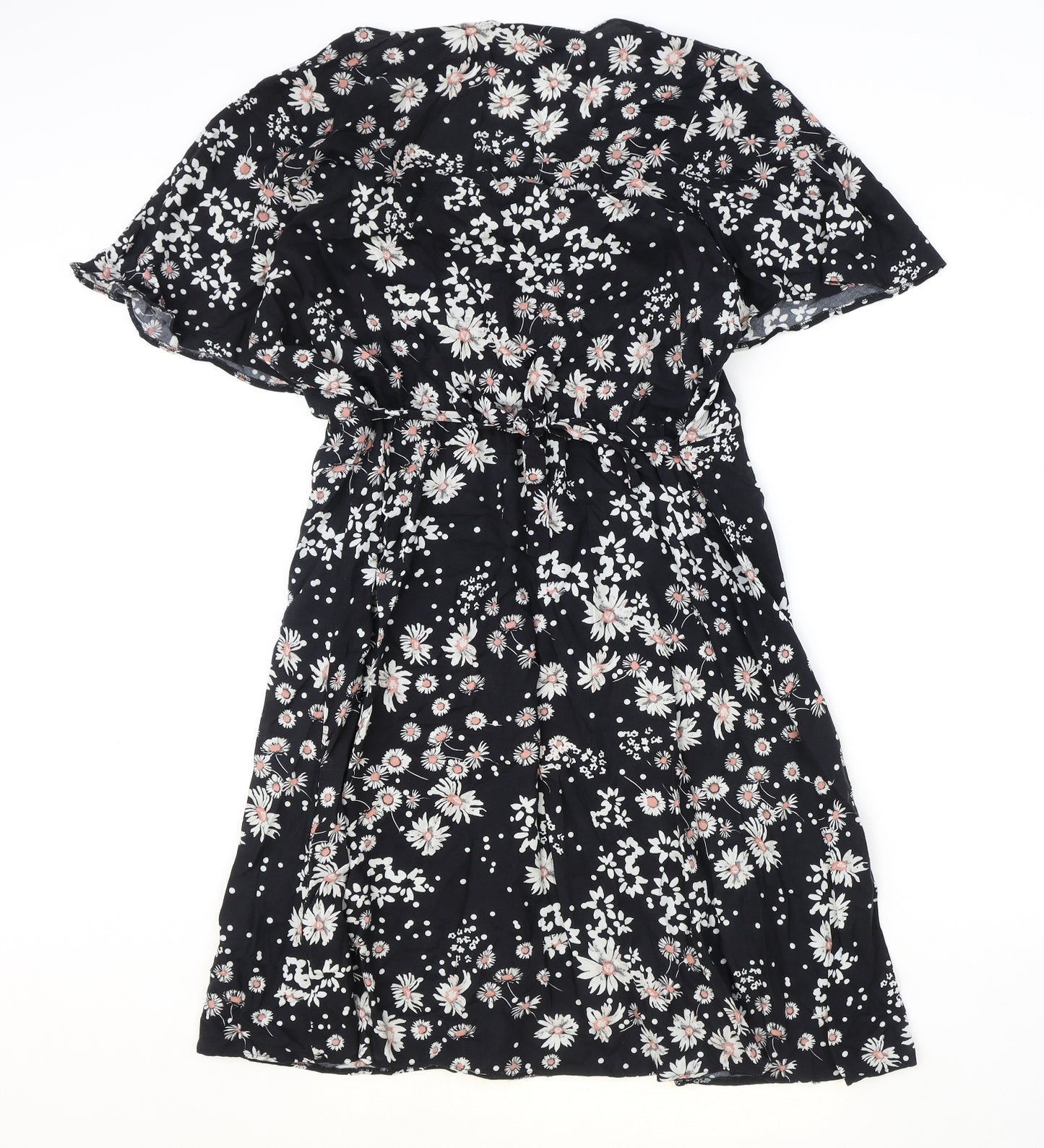 Nutmeg Womens Black Floral Viscose A-Line Size 18 V-Neck Button