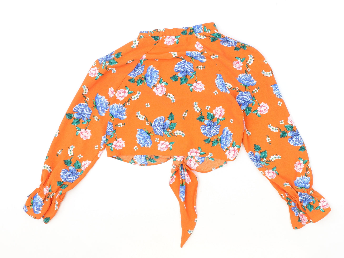 Topshop Womens Orange Floral Polyester Cropped Blouse Size 4 V-Neck