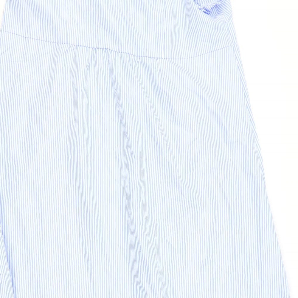 Preworn Womens Blue Striped Polyester A-Line Size XL V-Neck Pullover - Drop hem