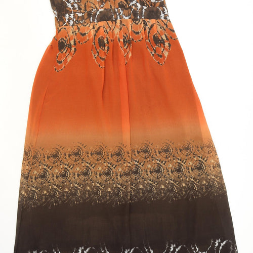 RJR.John Rocha Womens Orange Geometric Polyester Fit & Flare Size 12 V-Neck Zip