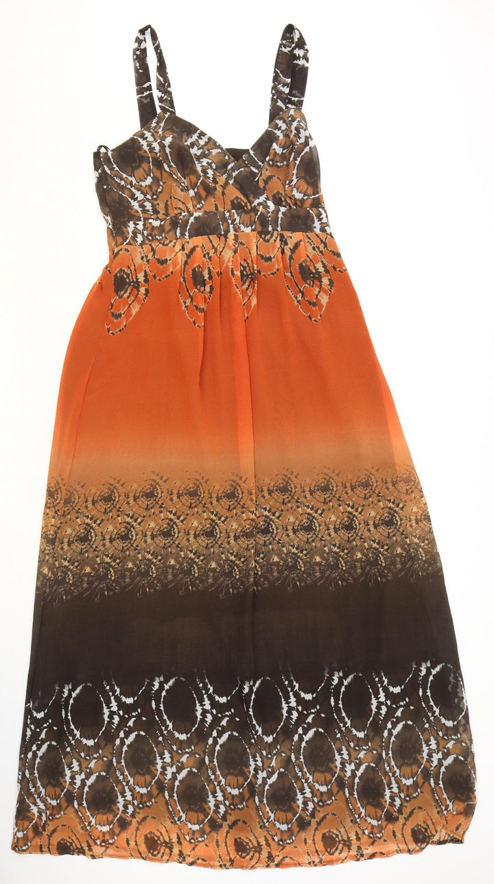 RJR.John Rocha Womens Orange Geometric Polyester Fit & Flare Size 12 V-Neck Zip