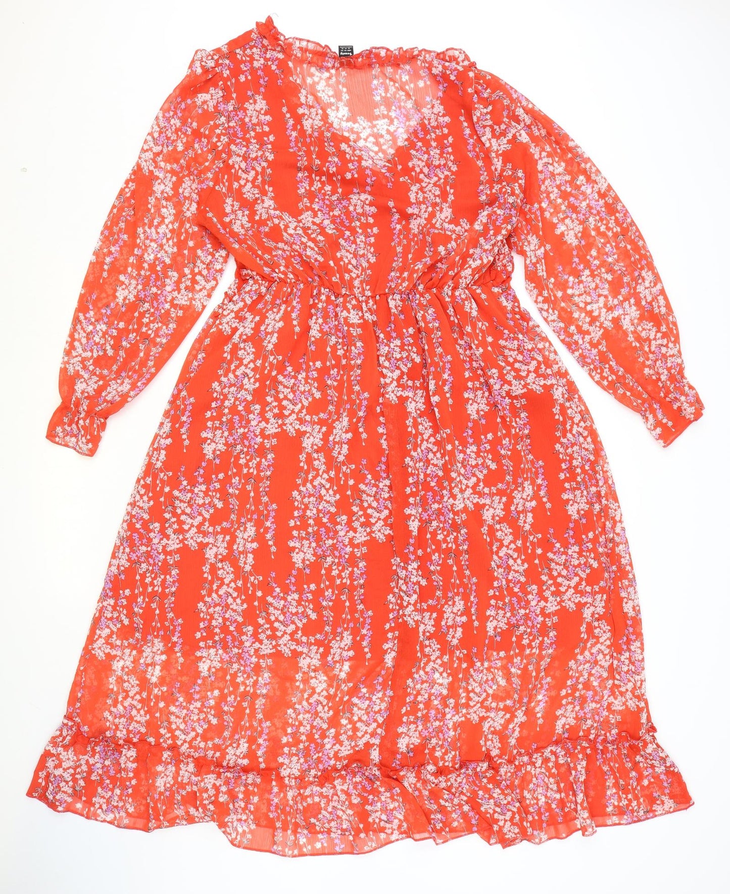 SEATSY Womens Red Geometric Polyester Fit & Flare Size XL V-Neck Pullover