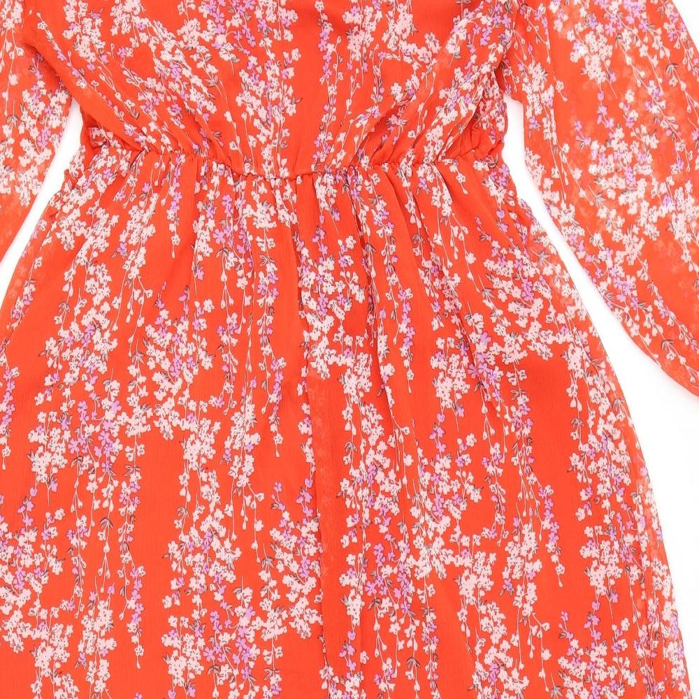 SEATSY Womens Red Geometric Polyester Fit & Flare Size XL V-Neck Pullover