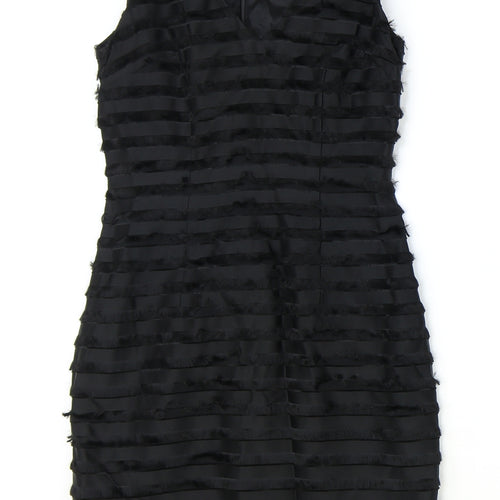 French Connection Womens Black Striped Acetate Bodycon Size 6 V-Neck Zip