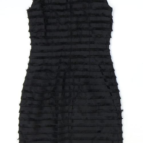 French Connection Womens Black Striped Acetate Bodycon Size 6 V-Neck Zip