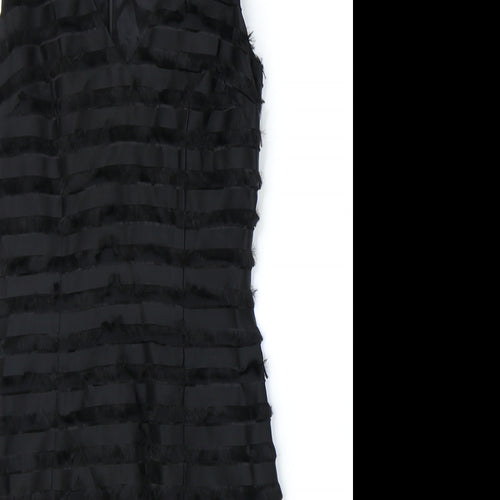 French Connection Womens Black Striped Acetate Bodycon Size 6 V-Neck Zip