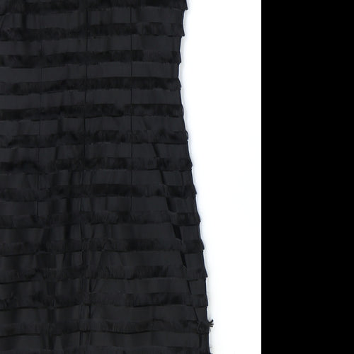 French Connection Womens Black Striped Acetate Bodycon Size 6 V-Neck Zip