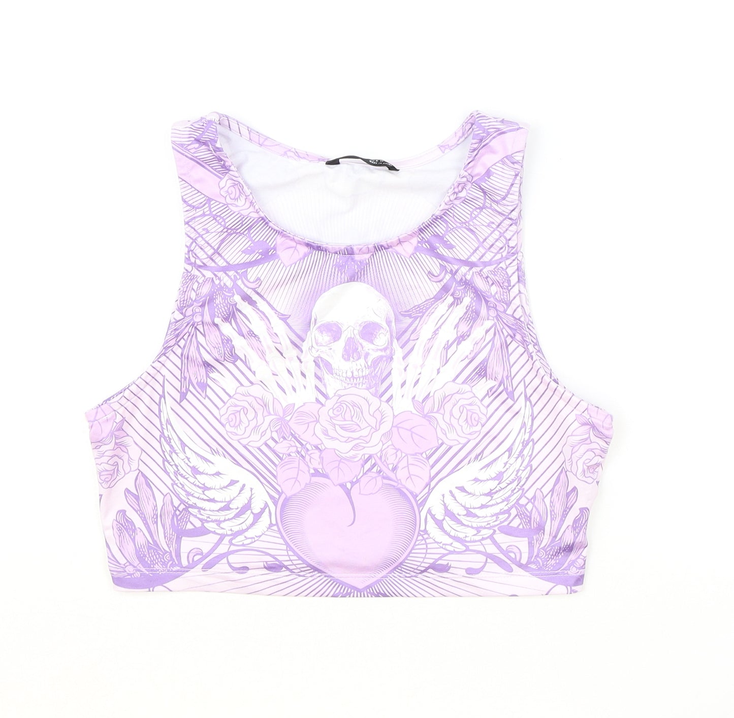SheIn Womens Purple Geometric Polyester Cropped Tank Size M Round Neck - Skull Detail