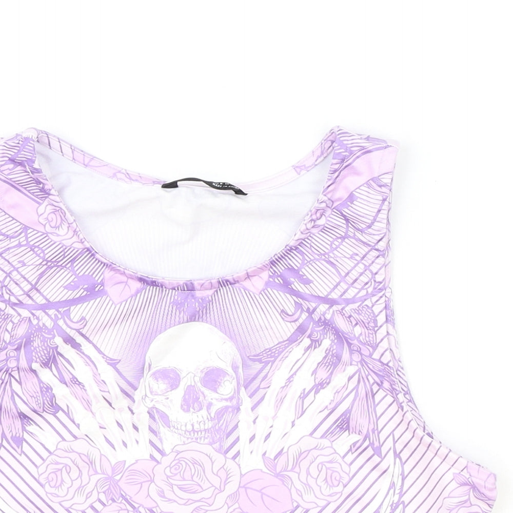 SheIn Womens Purple Geometric Polyester Cropped Tank Size M Round Neck - Skull Detail