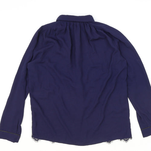 Grace & Mila Womens Black Polyester Basic Button-Up Size M Collared - Lace Detail