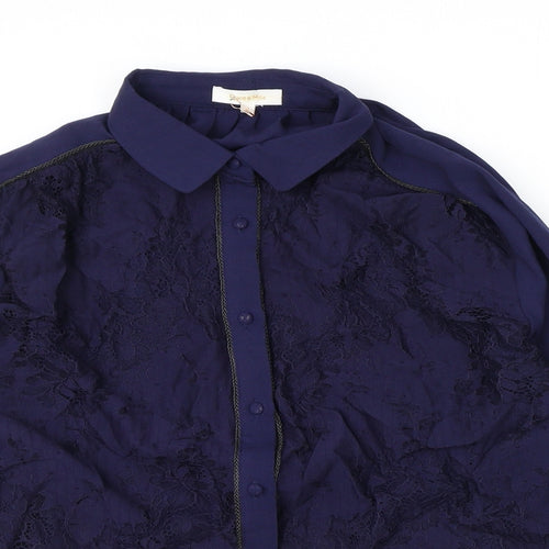 Grace & Mila Womens Black Polyester Basic Button-Up Size M Collared - Lace Detail