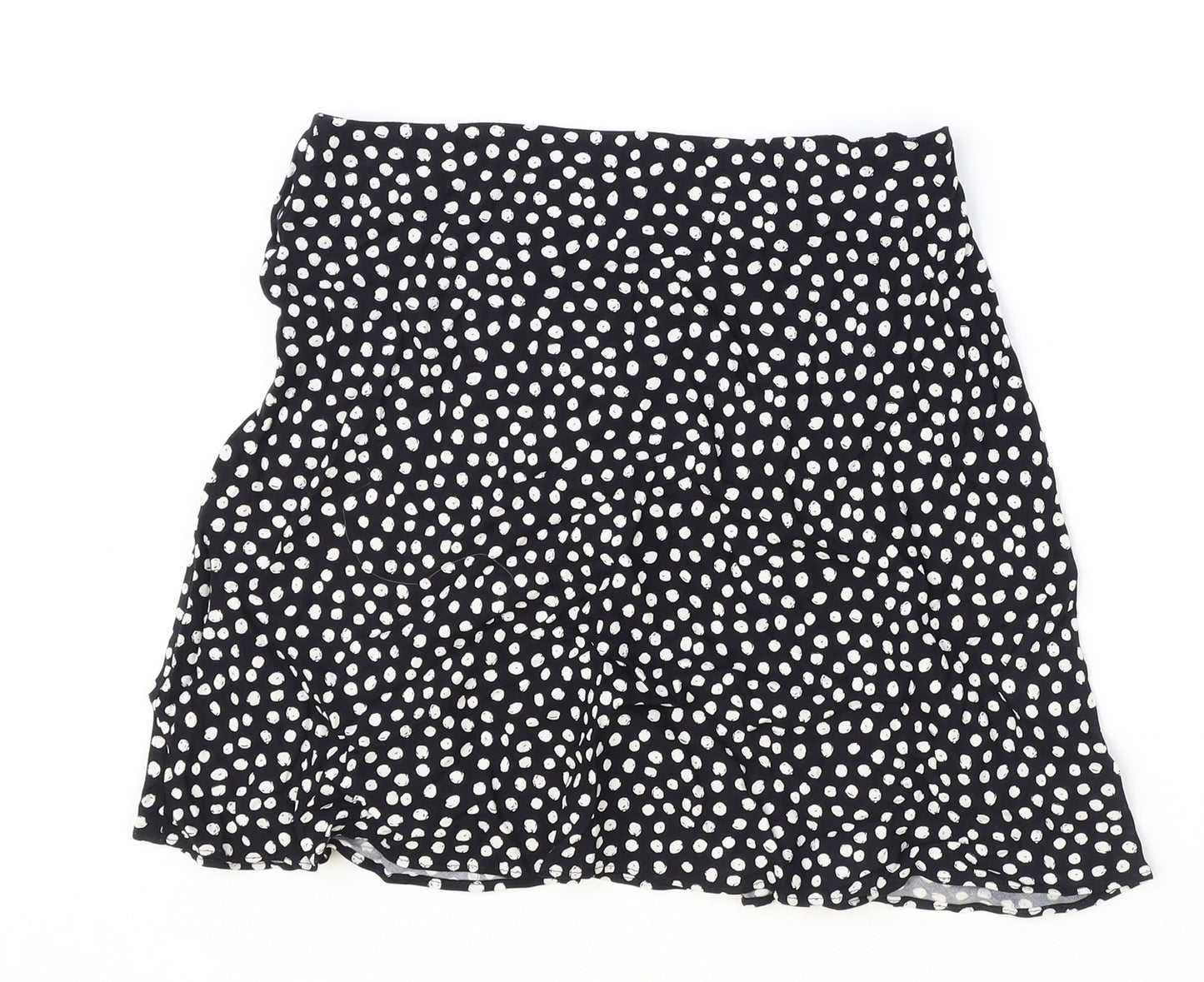 Primark Womens Black Geometric Viscose Skater Skirt Size 10 Zip