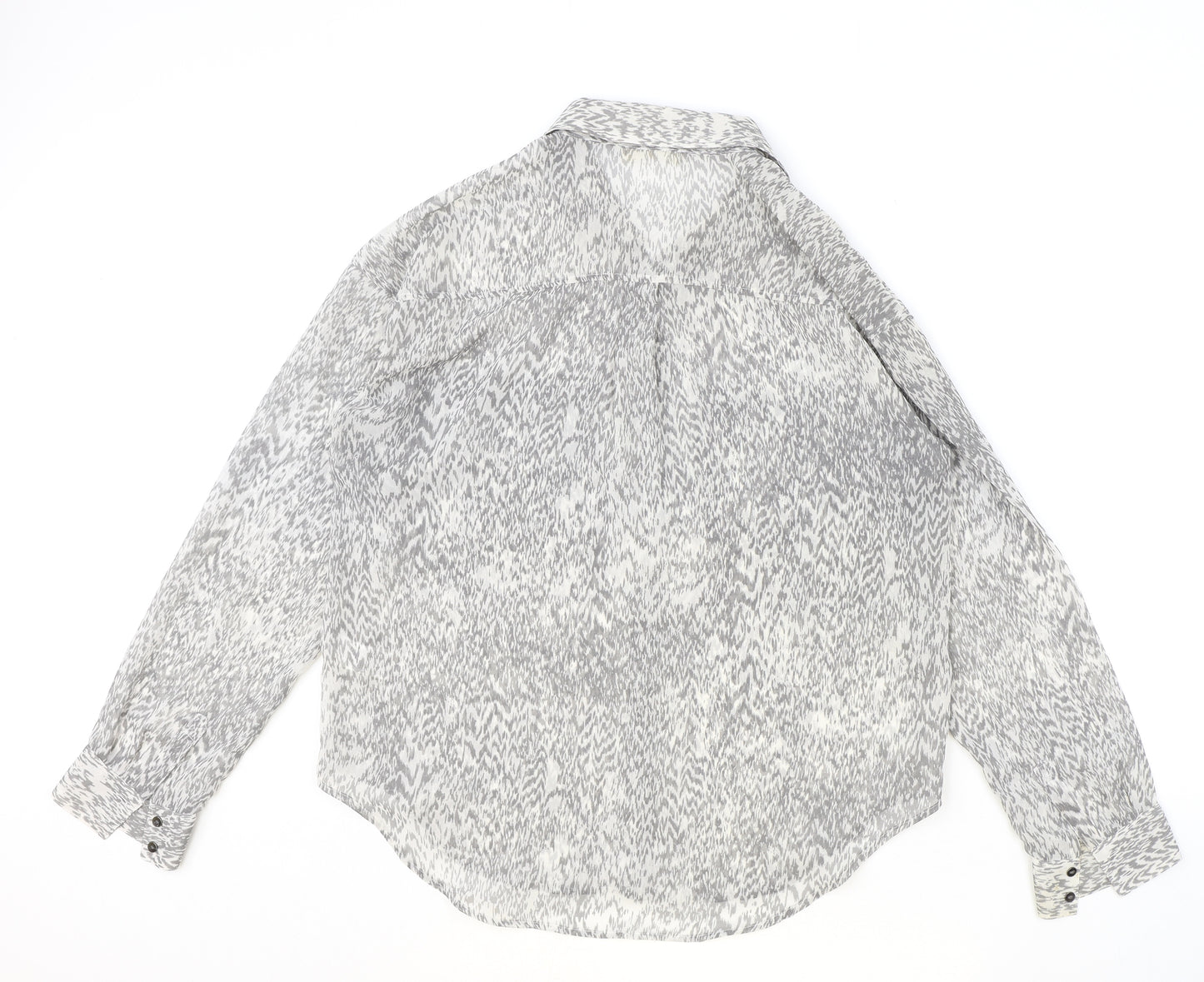 Marks and Spencer Womens Green Geometric Polyester Basic Button-Up Size 10 Collared