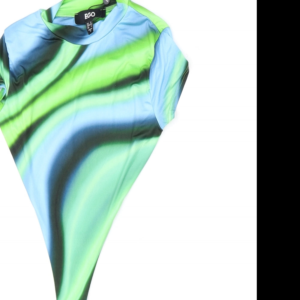 Ego Womens Multicoloured Geometric Polyester Mini Size 6 Round Neck Pullover - Cut Out Back Detail